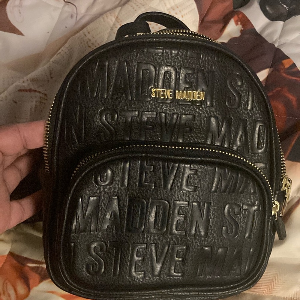 Steve Madden Black Embossed Leather Backpack